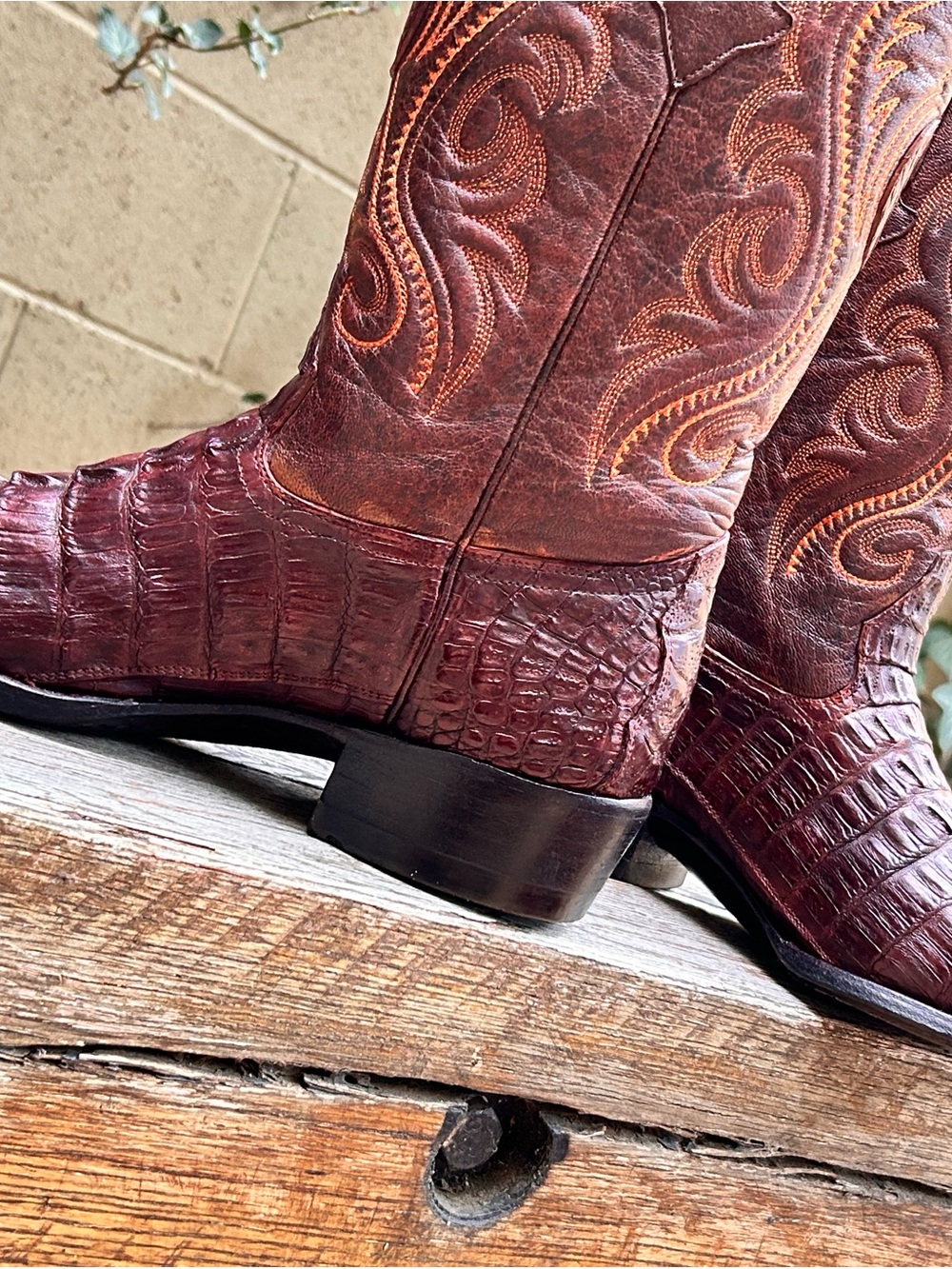 Montana’s Bronze Exotic Authentic Croc Tail Cowboy Boots Size 7.5 D Snip Toe - Picture 13 of 14